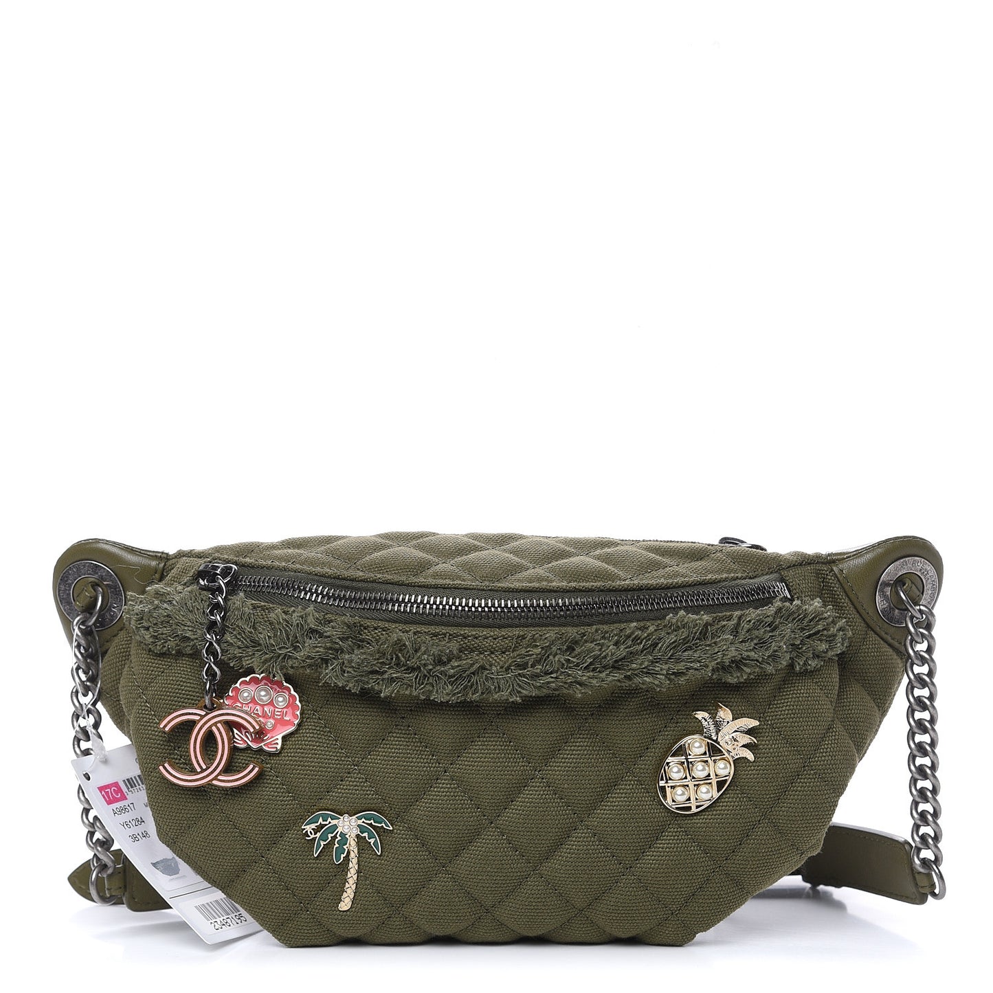 Canvas Lambskin Quilted Coco Cuba Charms Waist Bag Khaki