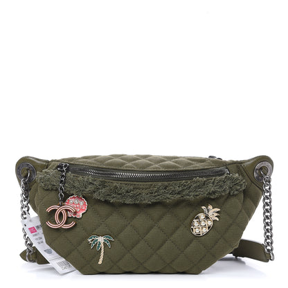Chanel Canvas Lambskin Quilted Coco Cuba Charms Waist Bag Khaki 1 of 10