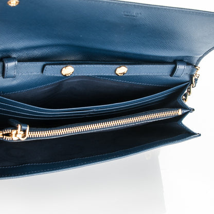 Prada Saffiano Metal Oro Chain Wallet Bleuette 5 of 7