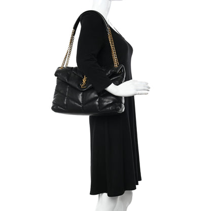 Saint Laurent Lambskin Quilted Medium Loulou Puffer Monogram Chain Satchel Black 2 of 12