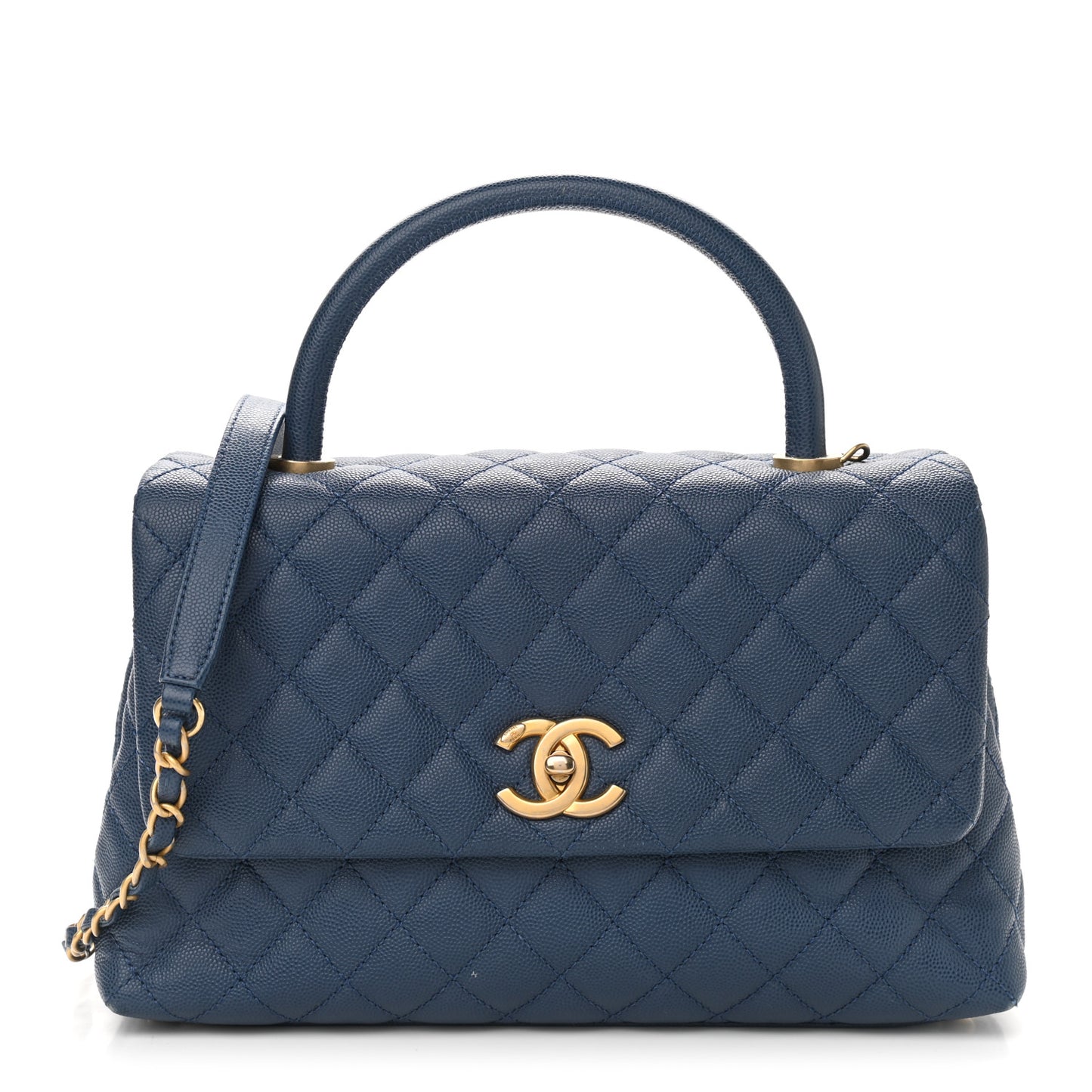 Caviar Quilted Small Coco Handle Flap Blue