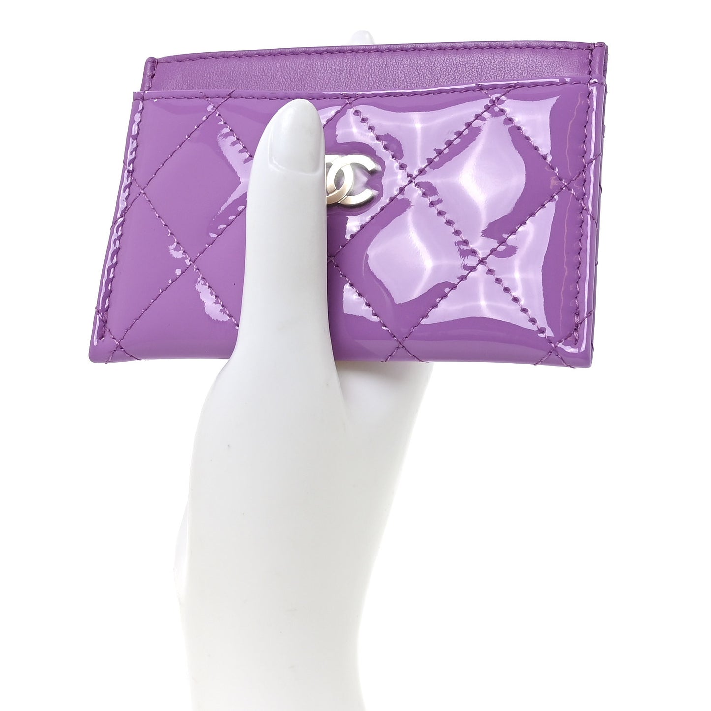 Patent Quilted Card Holder Purple