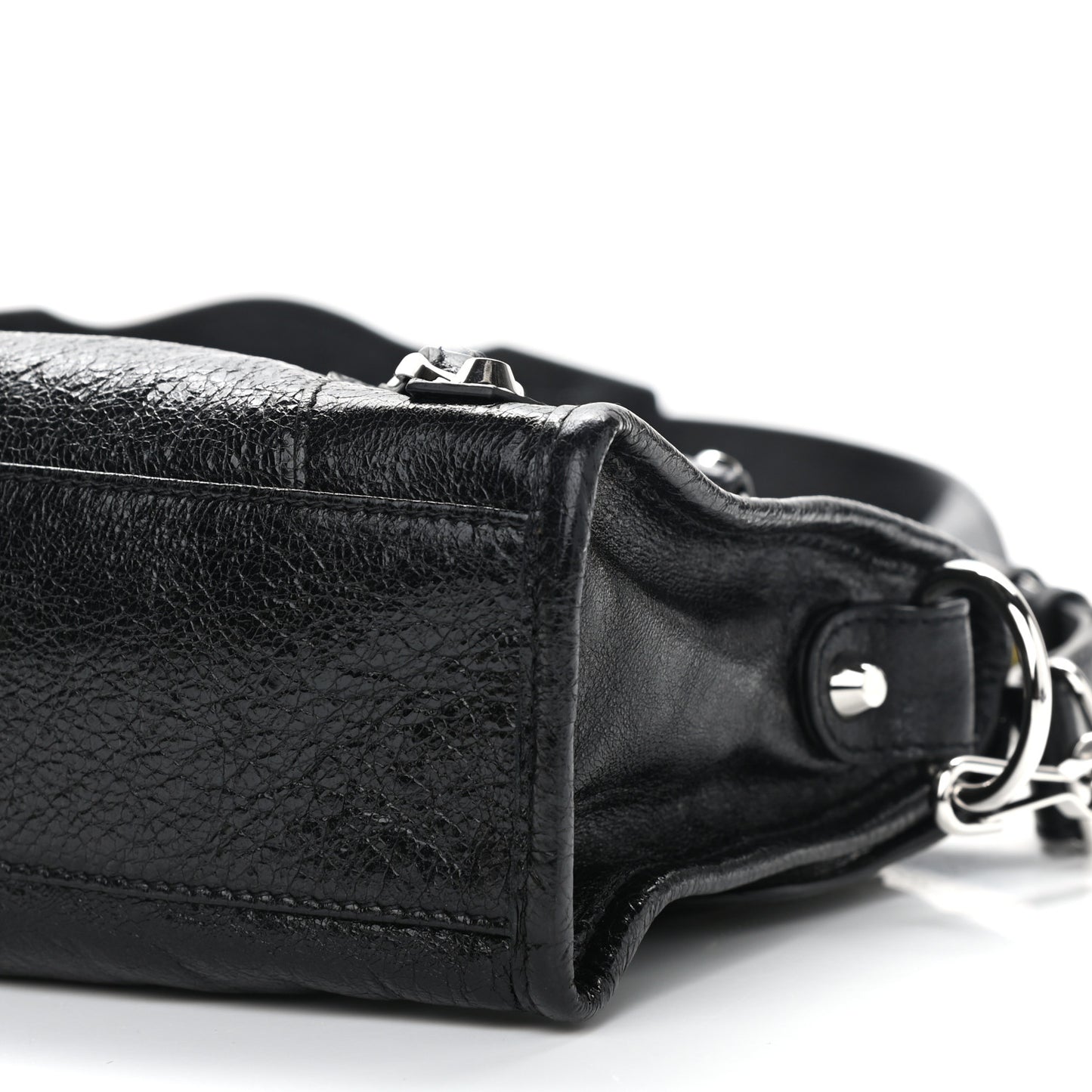 Agneau Classic Silver Hardware Mini City Logo Strap Black Jaune Soleil