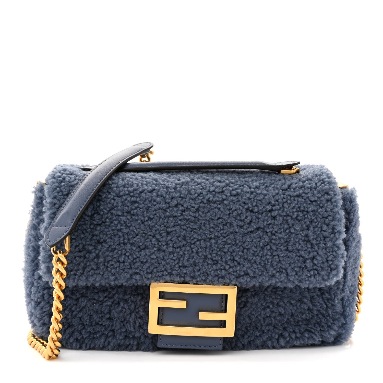 Fendi Shearling FF Midi Chain Baguette Mirto 1 of 10