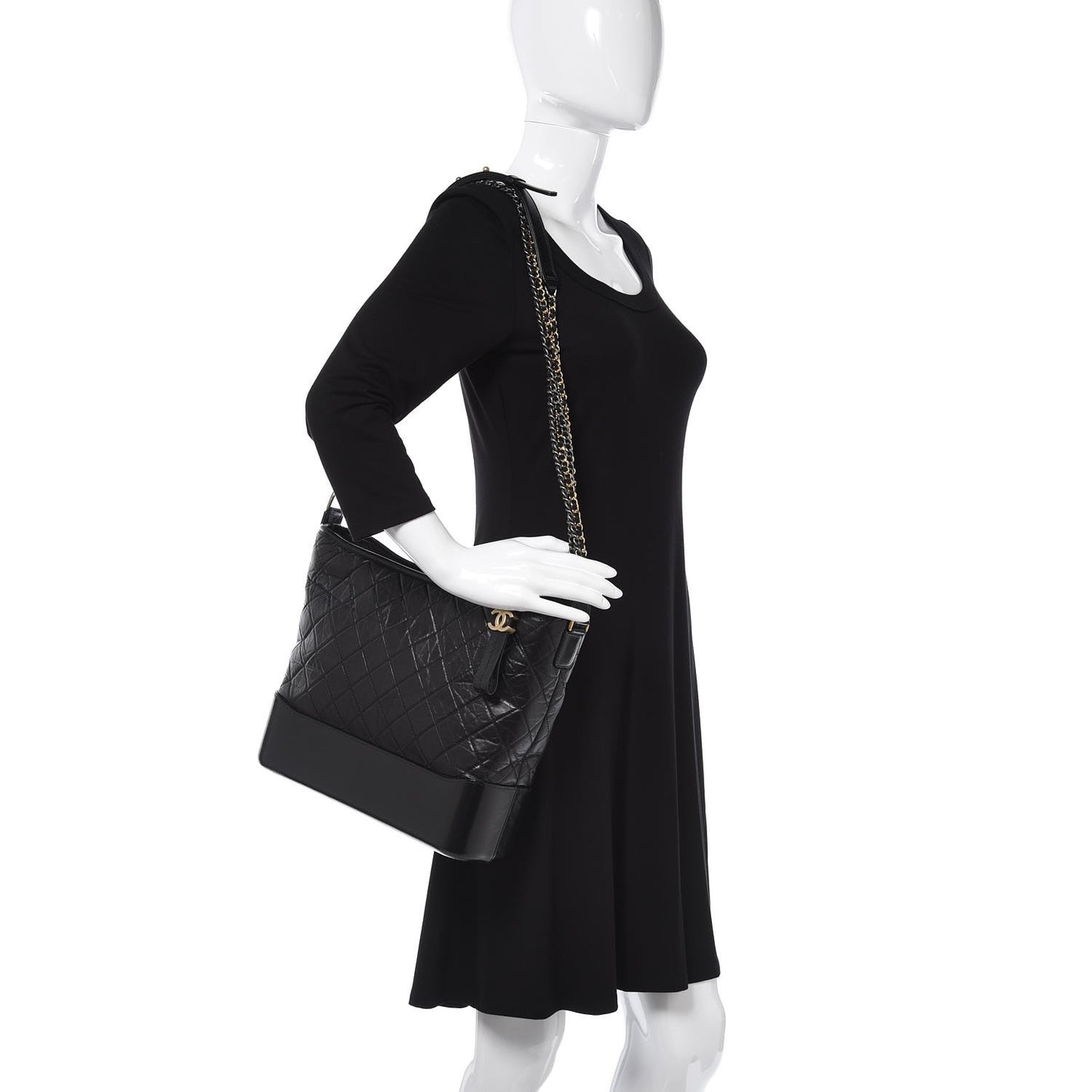 Aged Calfskin Quilted Large Gabrielle Hobo Black