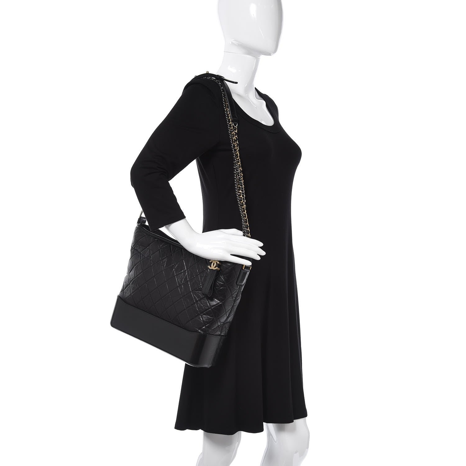 Chanel Aged Calfskin Quilted Large Gabrielle Hobo Black 2 of 8