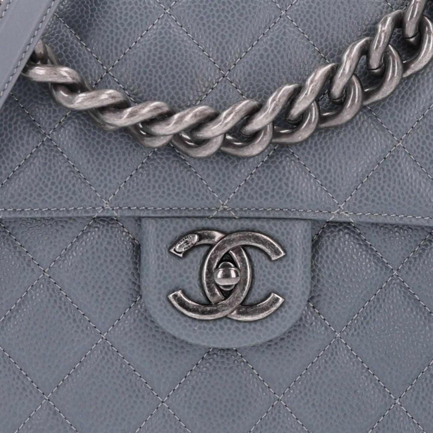 Caviar Quilted Small Retro Class Flap Grey