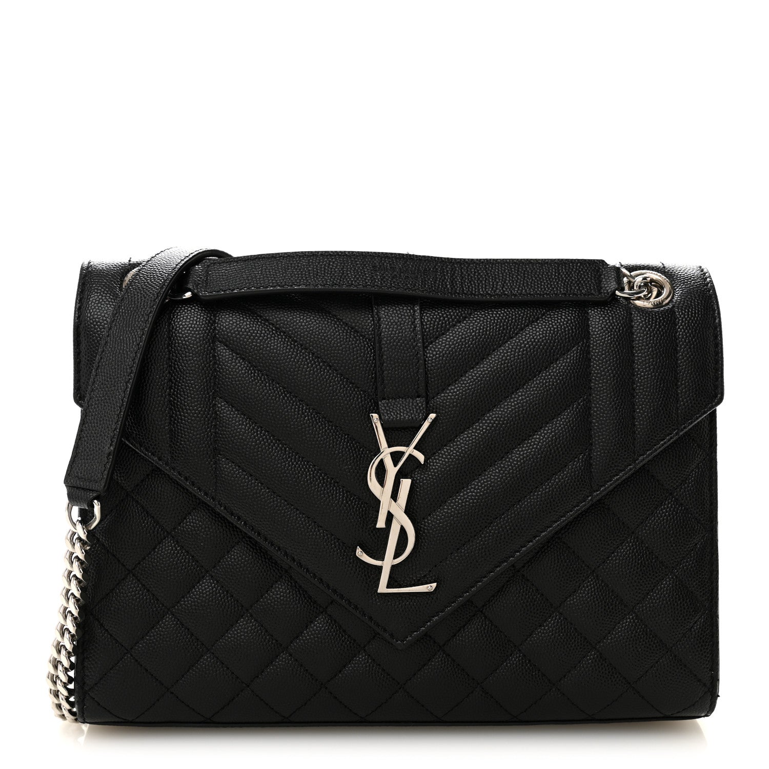Saint Laurent Grain De Poudre Textured Mixed Matelasse Triquilt Medium Monogram Satchel Black 1 of 10