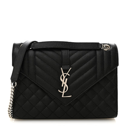 Saint Laurent Grain De Poudre Textured Mixed Matelasse Triquilt Medium Monogram Satchel Black 1 of 10