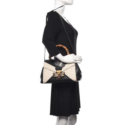 Gucci Calfskin Bamboo Trapuntata Queen Margaret Top Handle Bag Mystic White Black 2 of 10