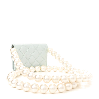 Chanel Calfskin Quilted Maxi Pearls Card Holder Flap With Chain Light Blue 3 of 11