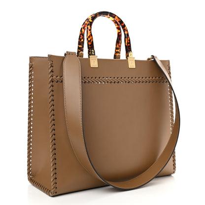 Fendi Vitello King Ceylon Plexiglass Woven Logo Debossed Fendi Sunshine Shopper Tote Sand 2 of 10