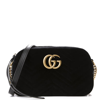 Gucci Velvet Matelasse Small GG Marmont Chain Shoulder Bag Black 1 of 10