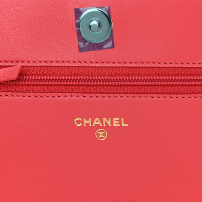 Chanel Lambskin Chevron Quilted Boy Wallet On Chain WOC Coral 6 of 12