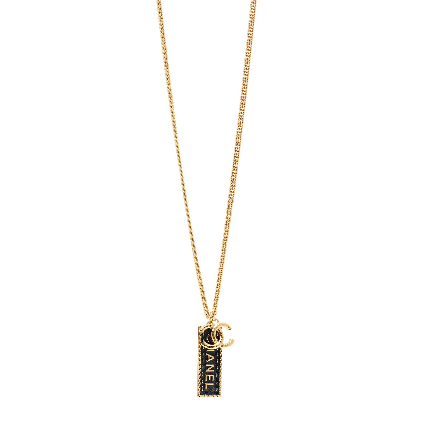 Metal Enamel Denim CC Logo Necklace Gold Blue