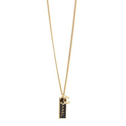 Chanel Metal Enamel Denim CC Logo Necklace Gold Blue 1 of 6
