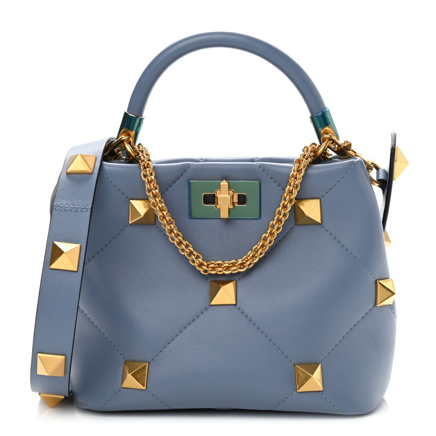 Valentino Garavani Nappa Small Roman Stud The Handle Bag Niagara 1 of 11