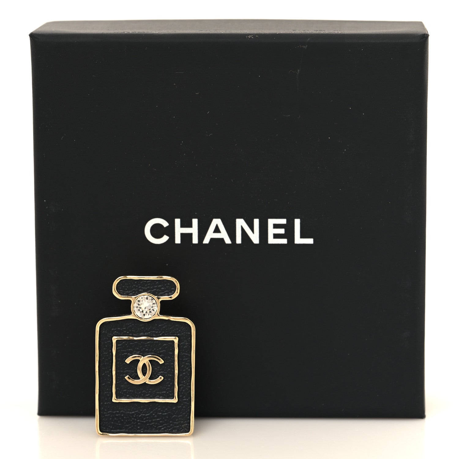 Chanel Metal Calfskin Crystal Perfume Bottle CC Brooch Gold Black 4 of 4