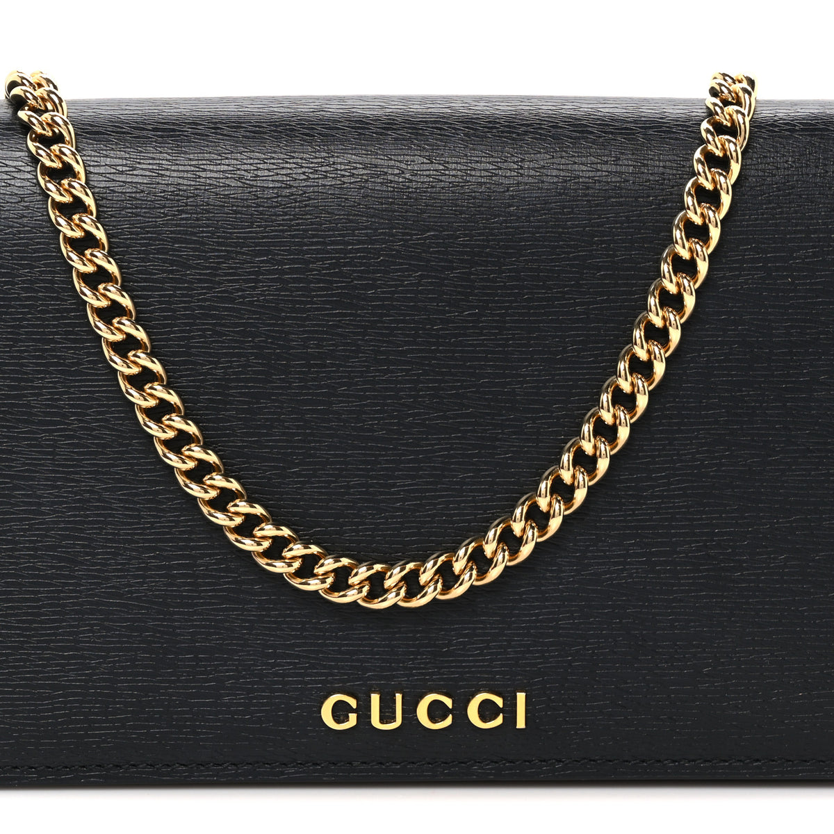 Gucci Textured Calfskin Script Logo Wallet On Chain Black 8 of 11