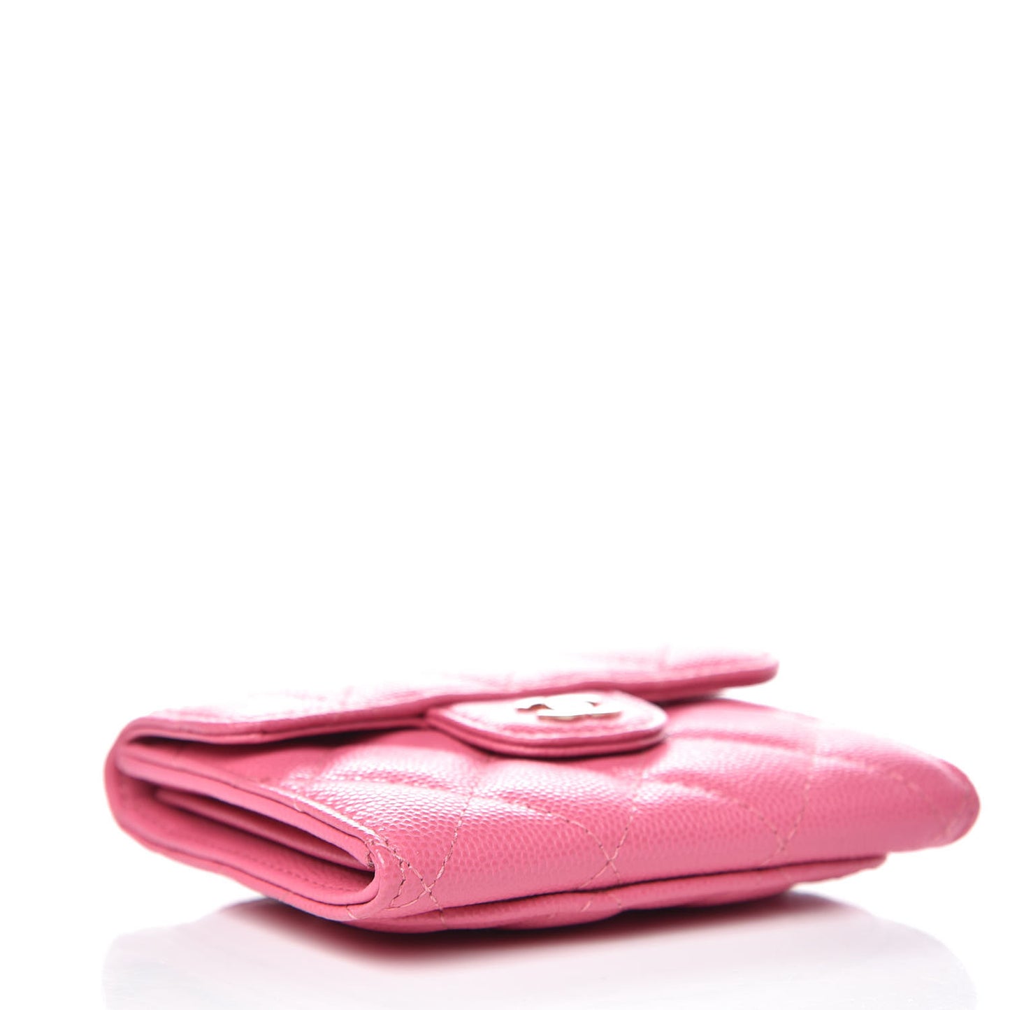 Caviar Quilted Flap Card Holder Wallet Pink