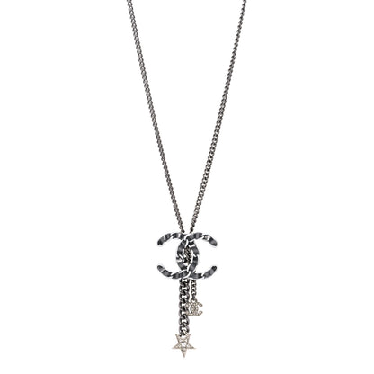 Chanel Lambskin Crystal Star CC Necklace Black Silver 1 of 6