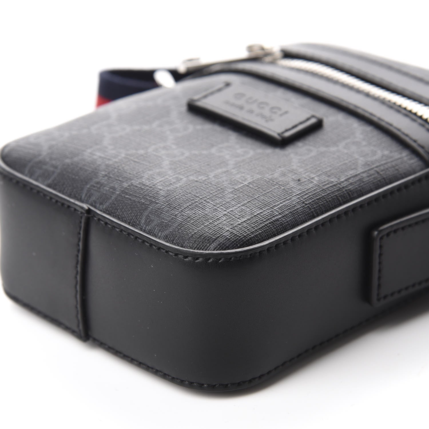 Gucci GG Supreme Monogram Appia Calfskin Web Small Camera Messenger Bag Black Grey 7 of 10