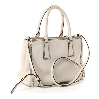 Prada City Calf Mini Hand Stitched Galleria Double Zip Tote White 3 of 12