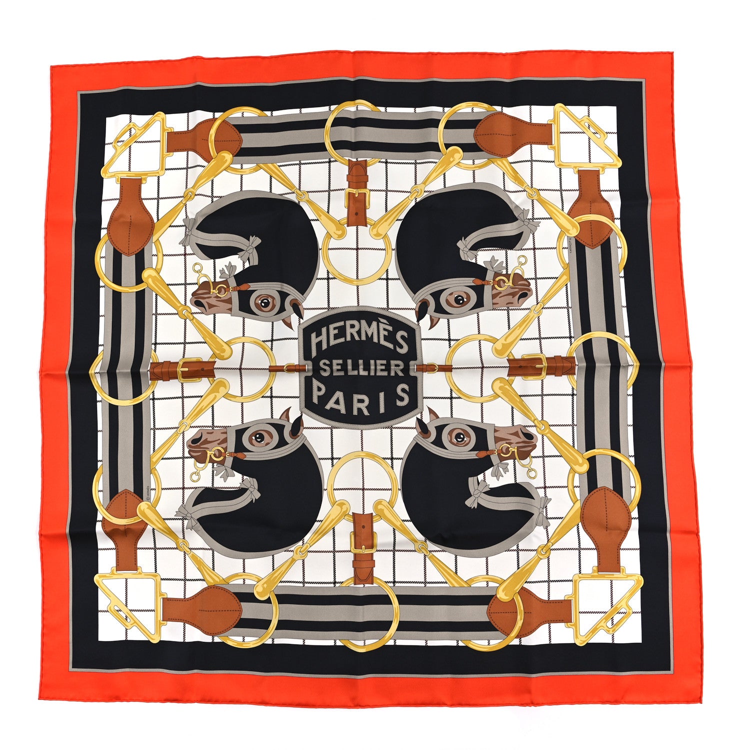 Hermes Silk Tatersale Forever Scarf 90 Vermillon Black White 1 of 3