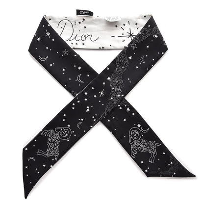 Christian Dior Silk Zodiac Aries Mitzah Scarf Black 1 of 5