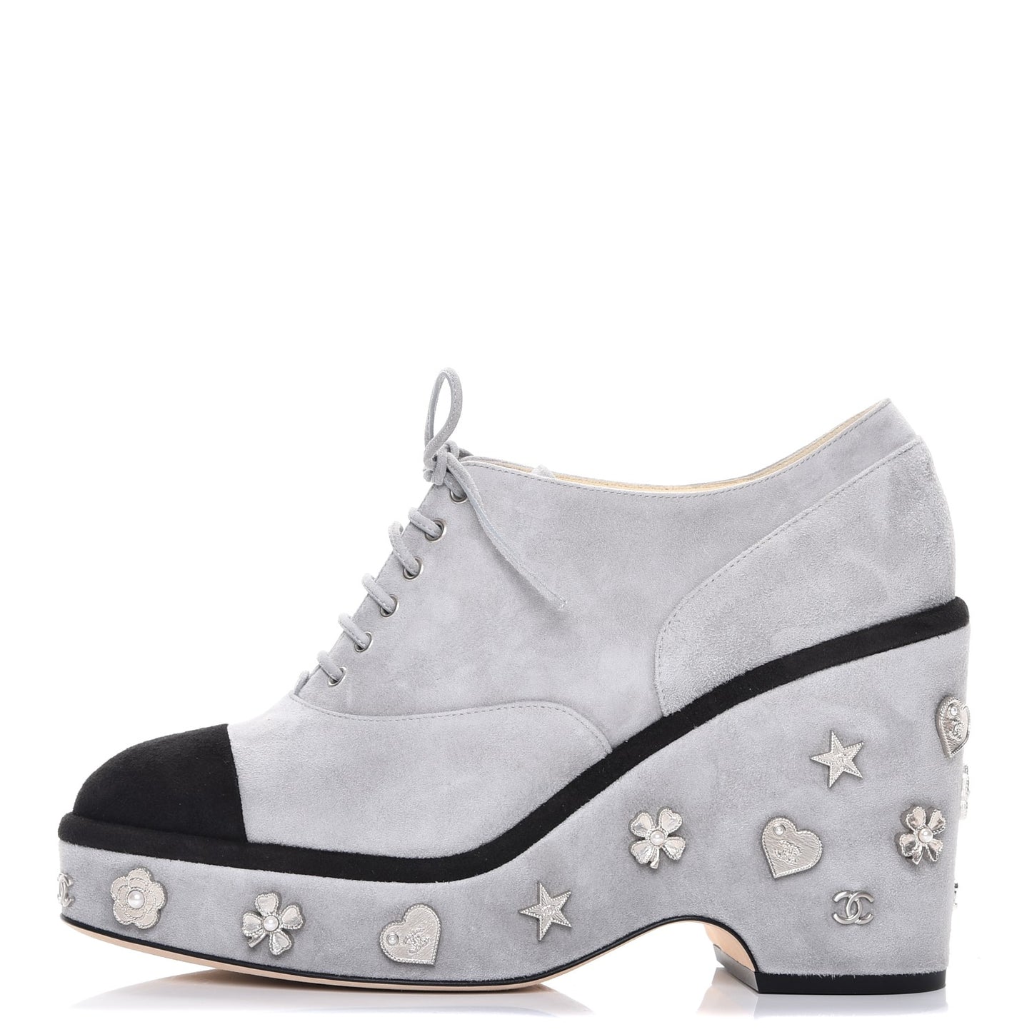 Kid Suede Lace Up Platform Oxford 40 Grey Black