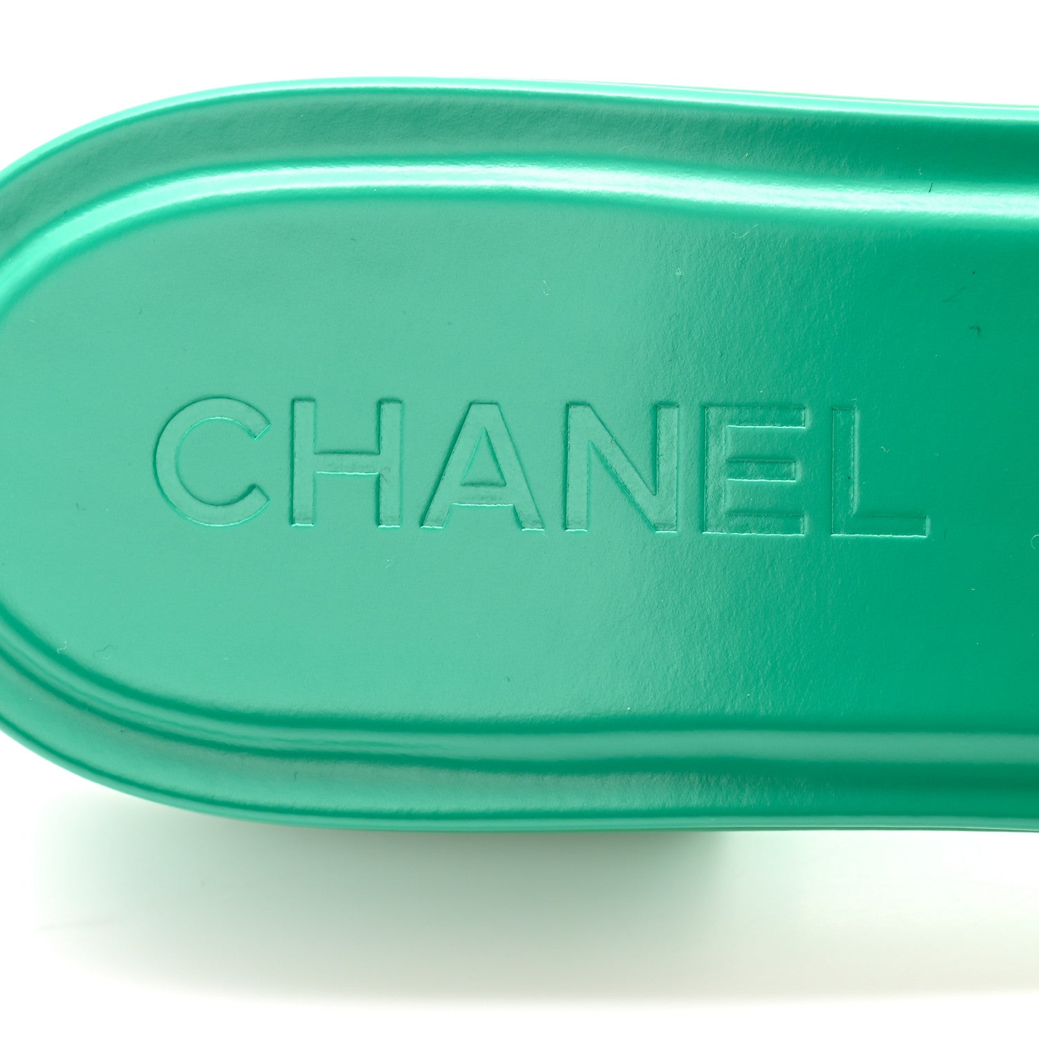 Chanel Calfskin Patent Calfskin Logo Mules 41 Green White 6 of 9