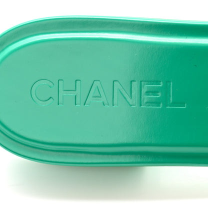 Chanel Calfskin Patent Calfskin Logo Mules 41 Green White 6 of 9