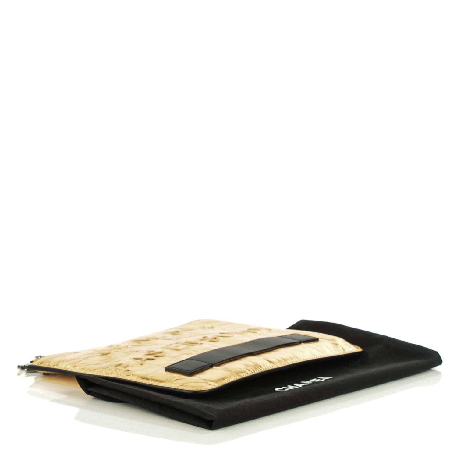 Chanel Metallic Lambskin Medium Je Ne Suis Pas En Solde Pouch Clutch Gold 4 of 7