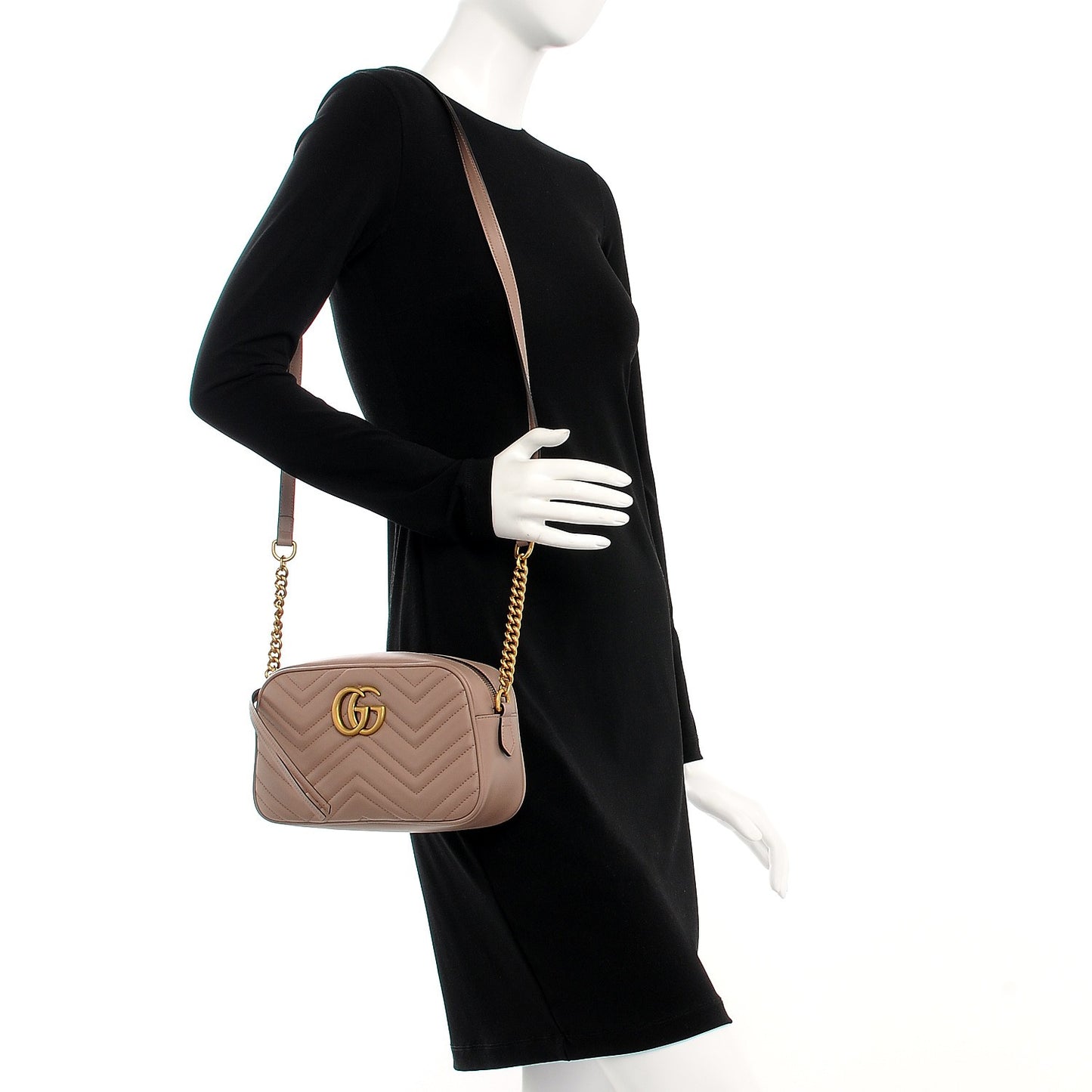 Calfskin Matelasse Small GG Marmont Chain Shoulder Bag Taupe