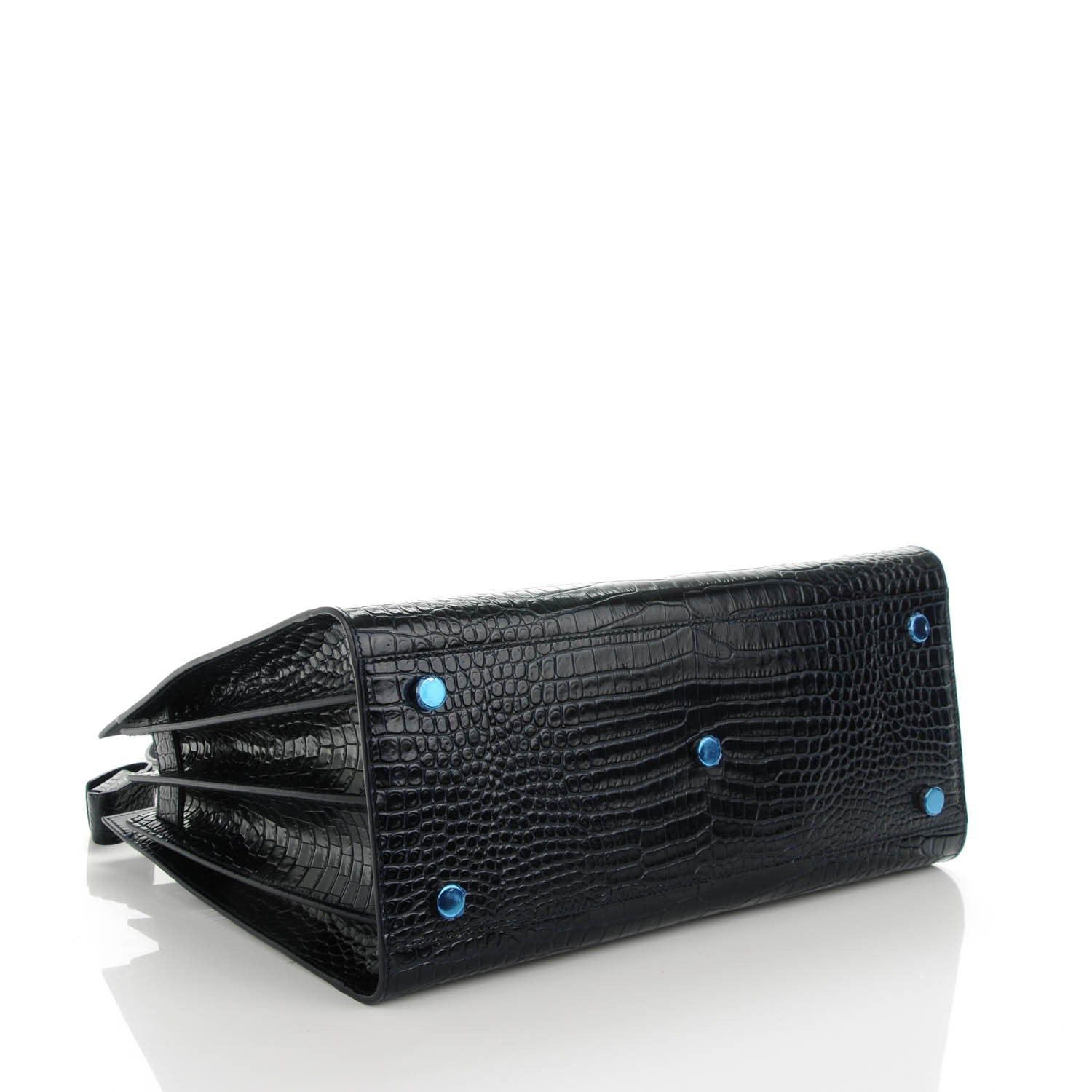 Saint Laurent Calfskin Crocodile Embossed Small Sac De Jour Deep Blue 4 of 7