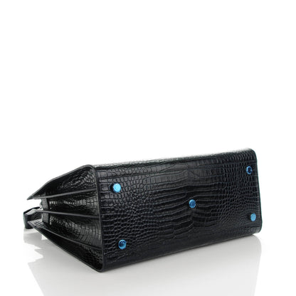 Saint Laurent Calfskin Crocodile Embossed Small Sac De Jour Deep Blue 4 of 7