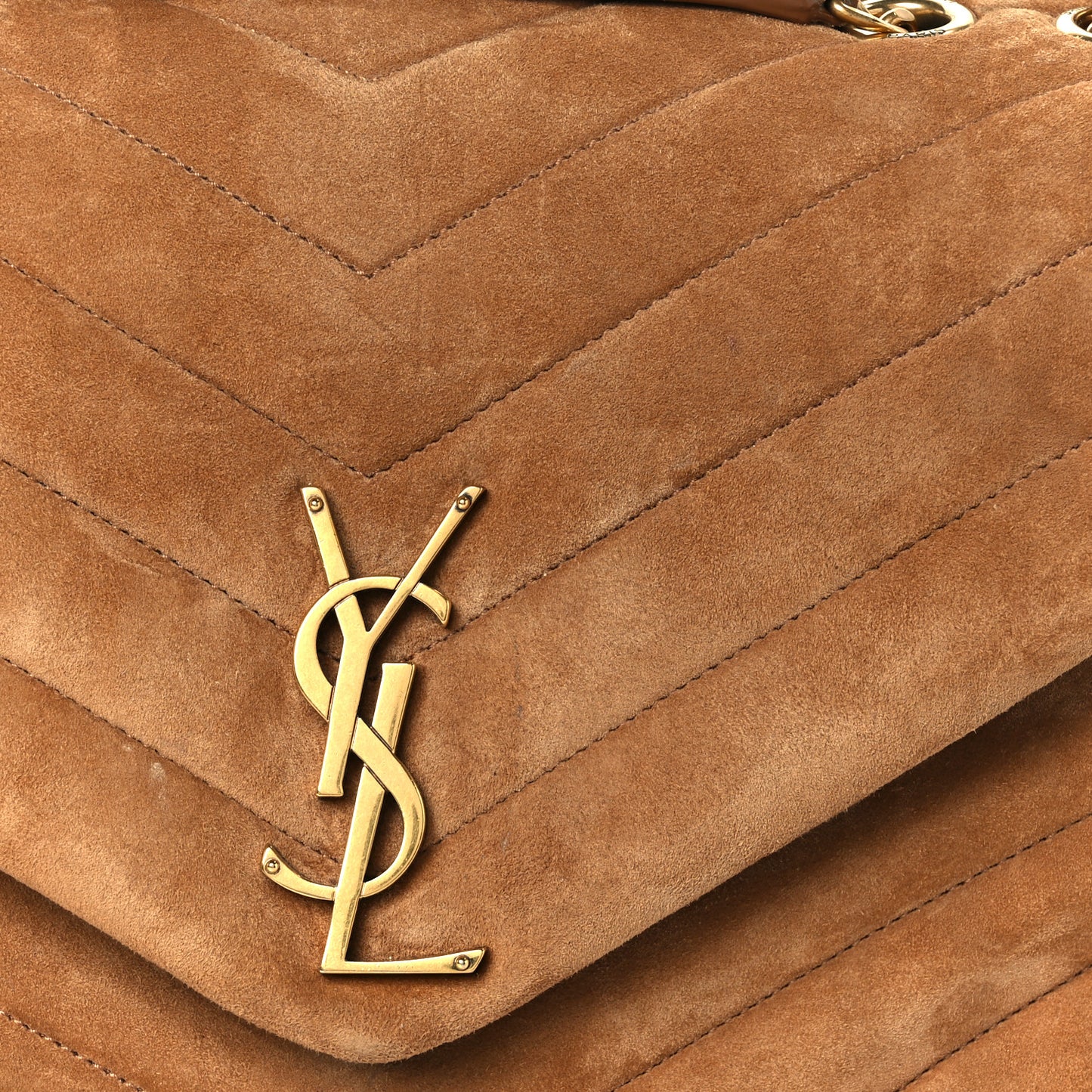 Suede Y Quilted Monogram Medium Loulou Chain Satchel Cinnamon