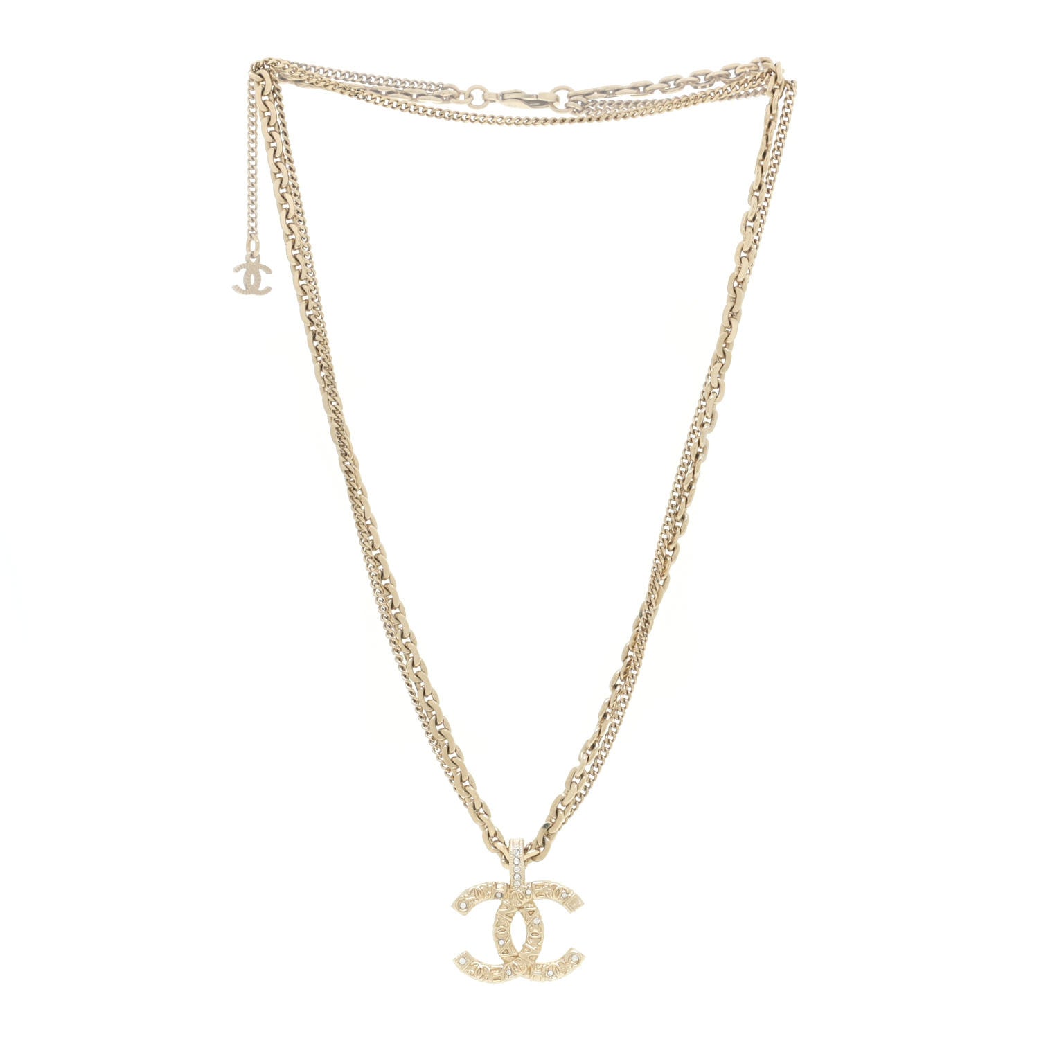 Chanel Crystal CC Multi Strand Chain Necklace Gold 3 of 7