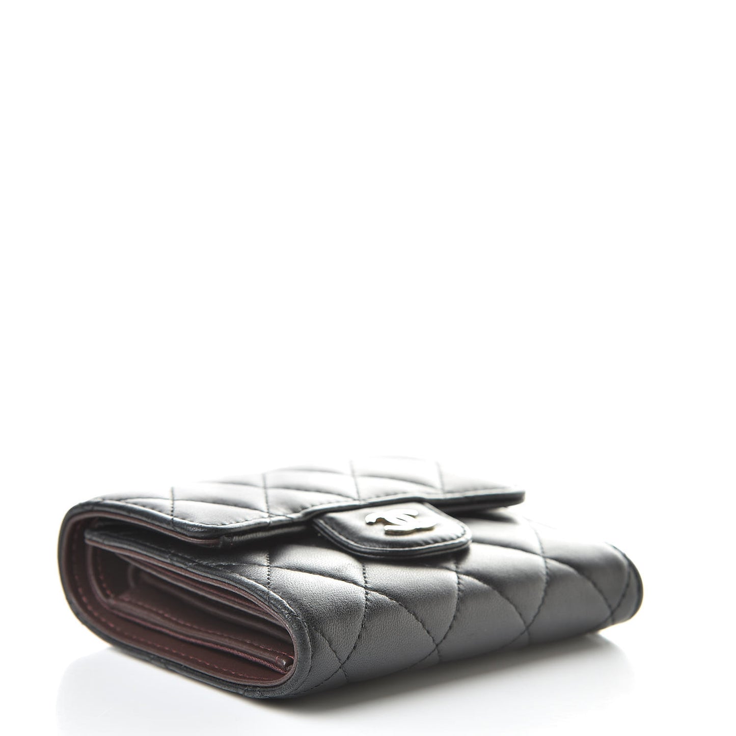Lambskin Quilted Compact Flap Wallet Black