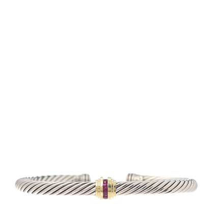 David Yurman Sterling Silver 14K Yellow Gold Ruby 5mm Cable Classics Single Station Bracelet 1 of 4