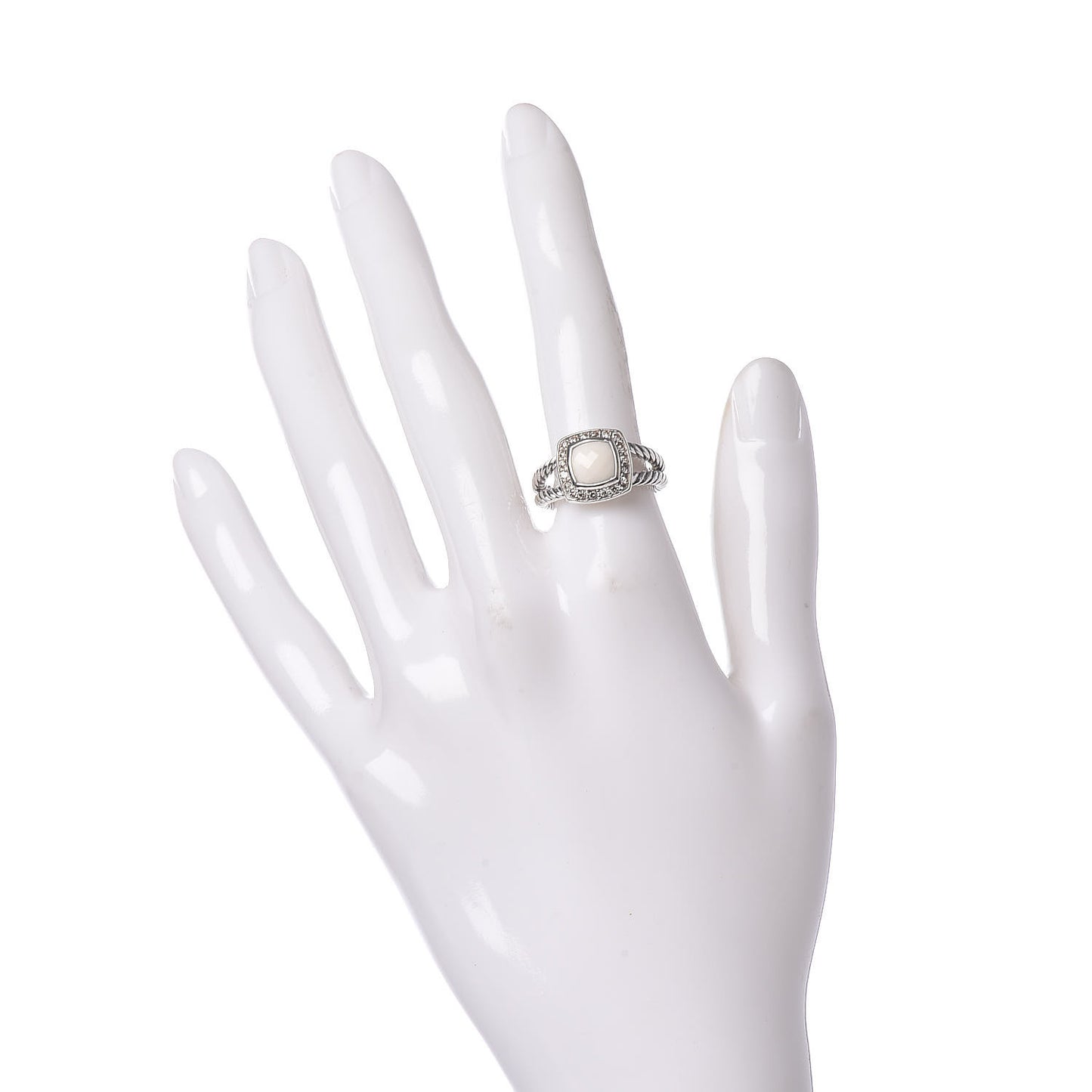 Sterling Silver Diamond White Agate 7mm Petite Albion Ring 53 6.25