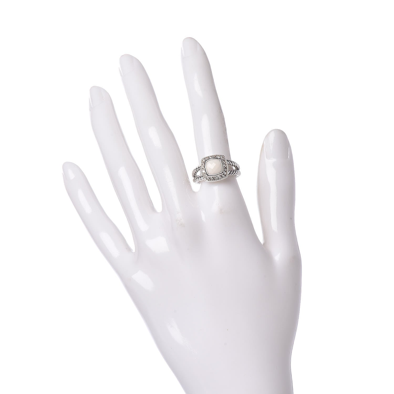David Yurman Sterling Silver Diamond White Agate 7mm Petite Albion Ring 53 6.25 2 of 5