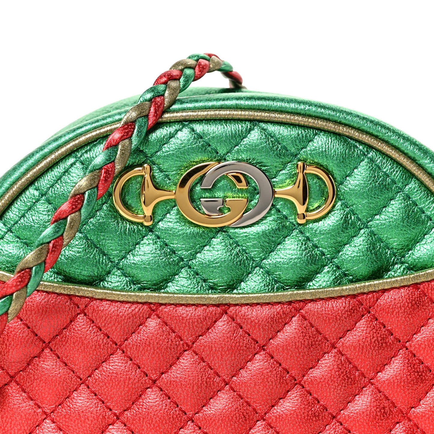 Laminated Nappa Trapuntata Mini Zumi Dome Shoulder Bag Rosso Jasmine Green Rame