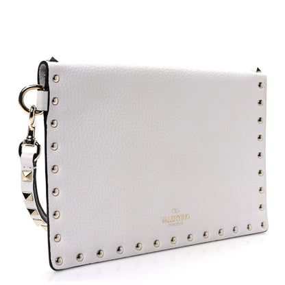 Valentino Garavani Pebbled Calfskin Medium Rockstud Envelope Flat Wristlet Pouch White 3 of 7