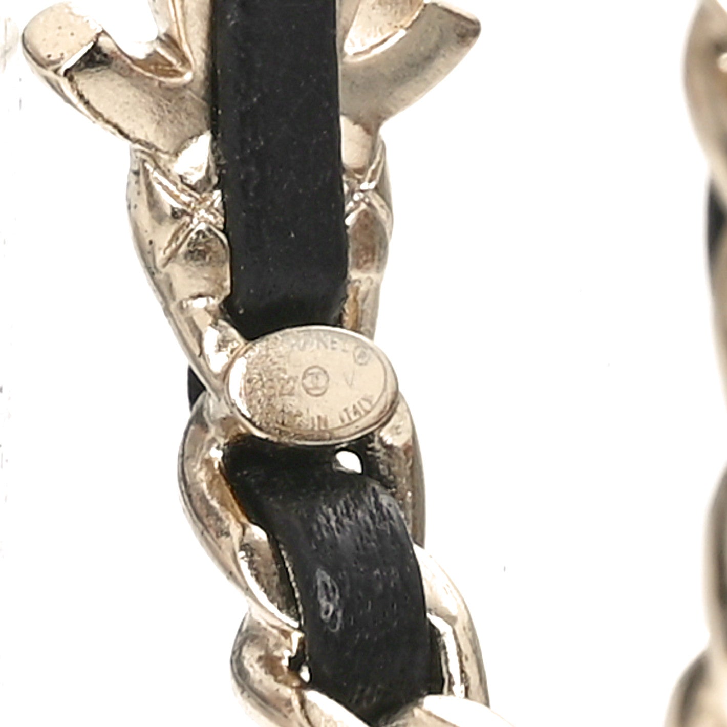 Chanel Metal Lambskin Quilted CC Turnlock Chain Hoop Earrings Gold Black 4 of 5