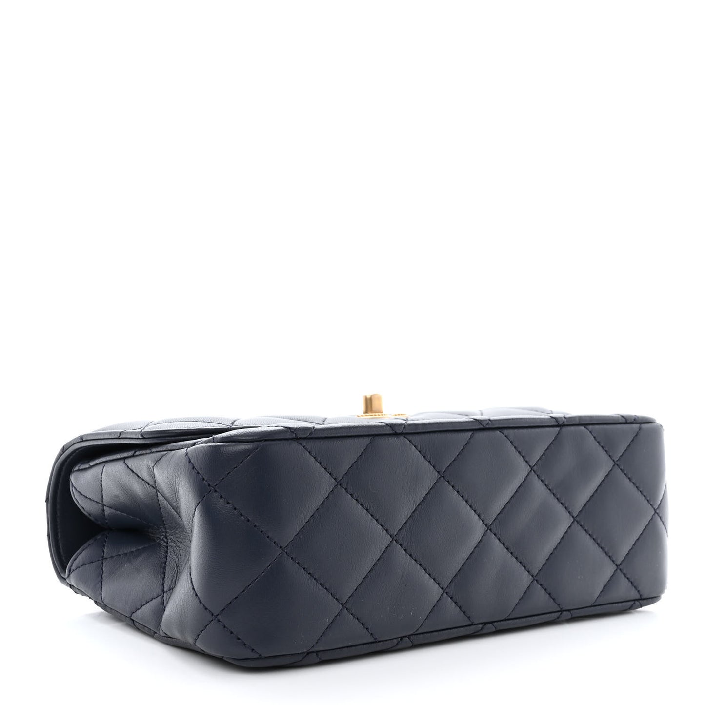 Lambskin Metal Quilted Twist Top Handle Flap With Chain Blue