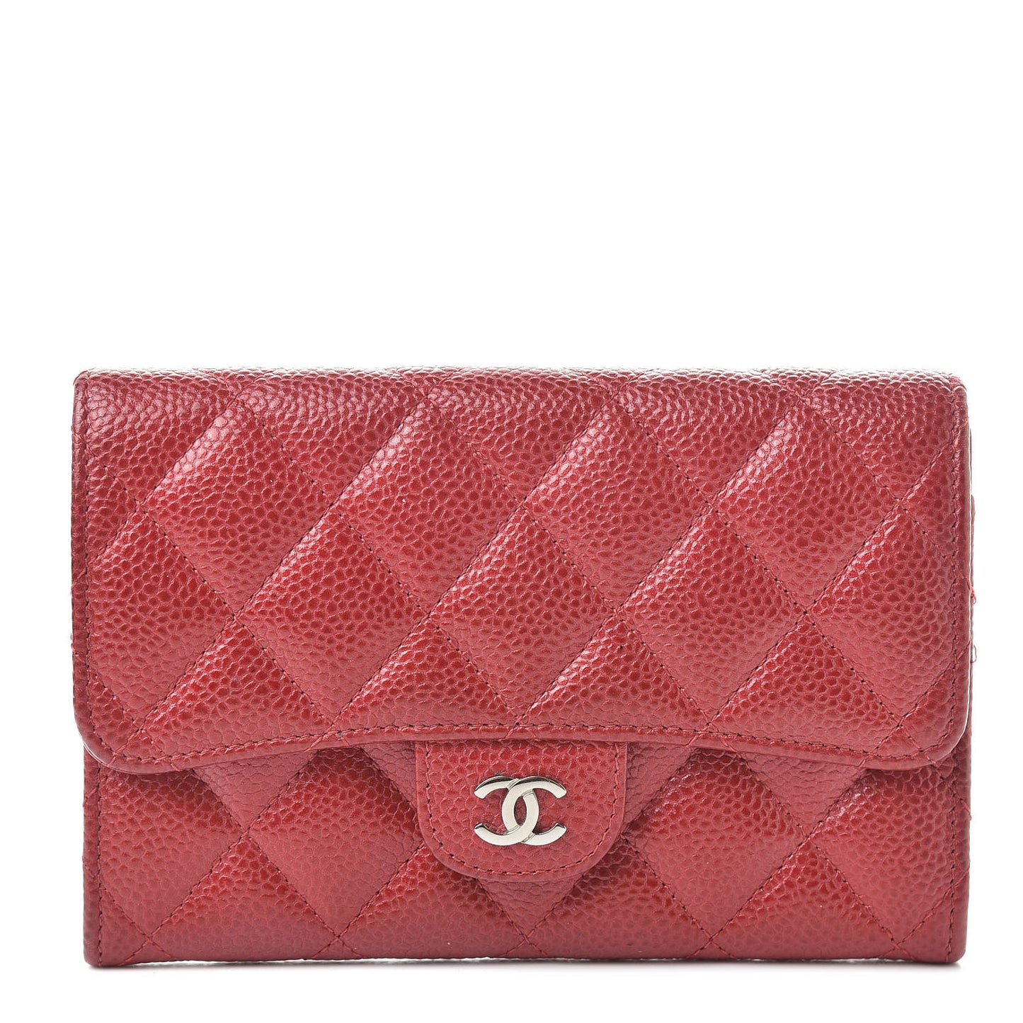 Pearly Caviar Quilted Medium Flap Wallet Red