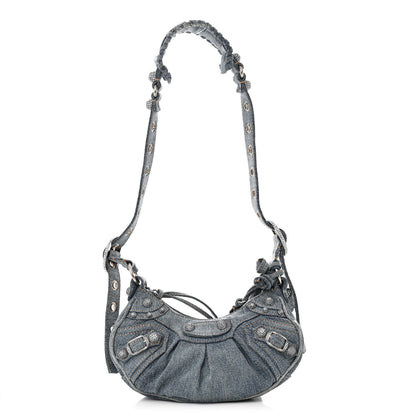 Balenciaga Washed Frayed Denim Crystal Le Cagole Shoulder Bag XS Blue 1 of 11