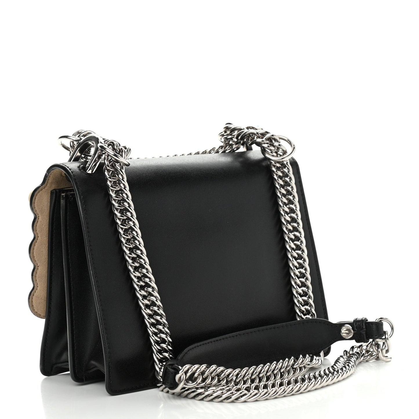 Vitello Liberty Pearl Scalloped Studded Small Kan I Shoulder Bag Black