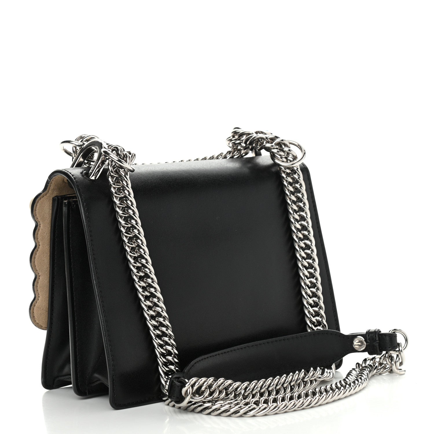 Fendi Vitello Liberty Pearl Scalloped Studded Small Kan I Shoulder Bag Black 4 of 20